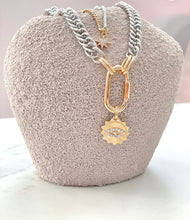 Load image into Gallery viewer, SOLANO SILVER AND GOLD LAYERED CARABINER NECKLACE By Kesa AndKonc
