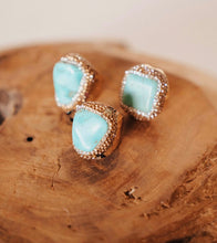 Load image into Gallery viewer, Square Turquoise Vintage Gold Plated Ring With Rhinestones
